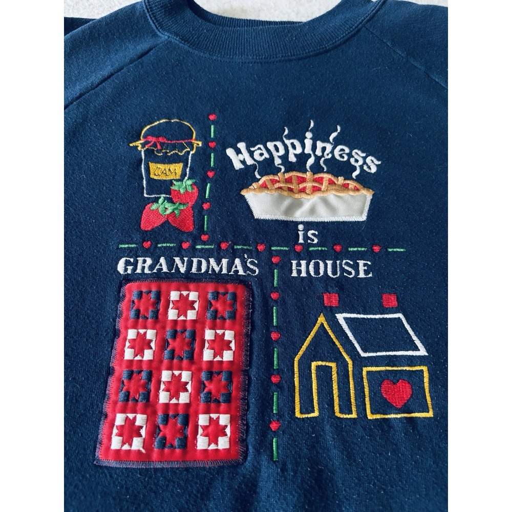 Vintage 1990s Blue Crewneck Sweatshirt Happiness Is Grandma's House Lrg Granny